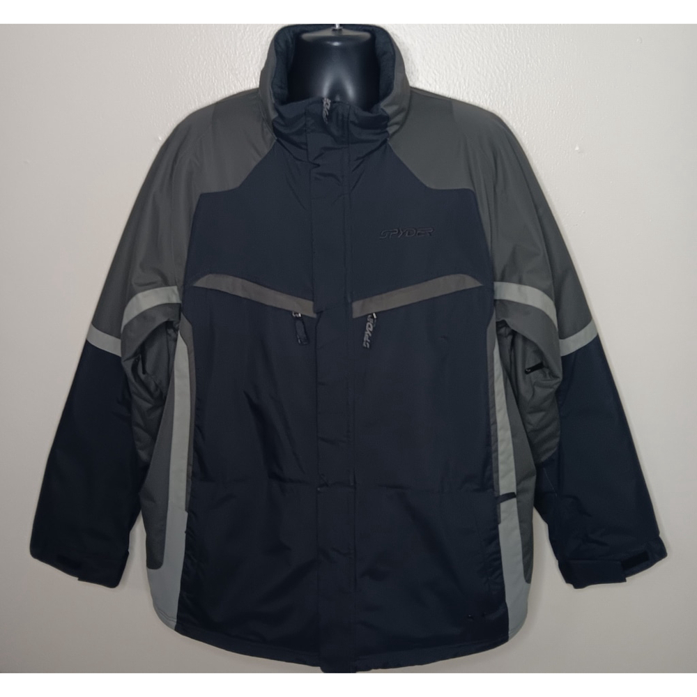 Spyder Men's XL Ski Snowboard Jacket Insulated Waterproof Hide a Hood Black Gray
